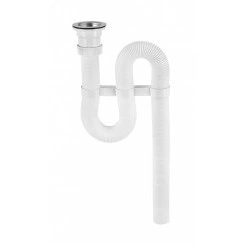 Сифон ЭКОНОМ гофрированный с нержавеющей чашкой D70 мм белый