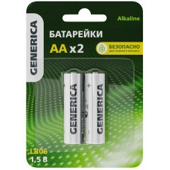 Батарейка щелочная Alkaline LR06/AA (2шт/блистер) GENERICA