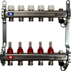 Коллекторная группа из нержавеющей стали 1' на 5 выходов со встроенными расходомерами