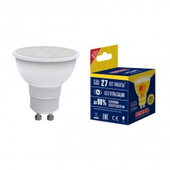 Лампа светодиодная LED-JCDR-7W/WW/GU10/NR Форма JCDR, матовая. Серия Norma. Теплый белый свет (3000K). Картон. ТМ Volpe