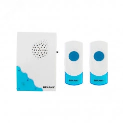 Звонок беспроводной дверной с двумя кнопками вызова 32 мелодии 100м IP44 белый/синий RX-4 Звонок беспроводной дверной с двумя кнопками вызова 32 мелодии 100м IP44 белый/синий RX-4