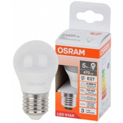 Лампа светодиодная LED Star Шарообразная 5Вт (замена 40Вт), 470Лм, 4000К, цоколь E27 OSRAM Лампа светодиодная LED Star Шарообразная 5Вт (замена 40Вт), 470Лм, 4000К, цоколь E27 OSRAM