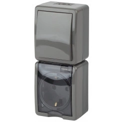 Блок розетка+выкл. верт. IP54, 16A(10AX)-250В, ОУ, Эра Эксперт, серый, 11-7407-03 Блок розетка+выкл. верт. IP54, 16A(10AX)-250В, ОУ, Эра Эксперт, серый, 11-7407-03