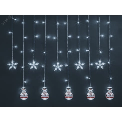 Гирлянда новогодняя светодиодная NGF-D037-02 бахрома звезды и снеговики CW 3*0.6м IP20 Гирлянда новогодняя светодиодная NGF-D037-02 бахрома звезды и снеговики CW 3*0.6м IP20