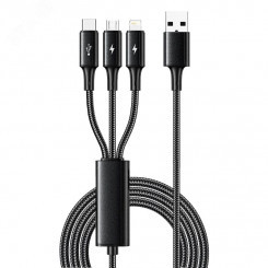 Кабель USB 3в1 Type-С, Lightning, micro USB, 1.2м., черный