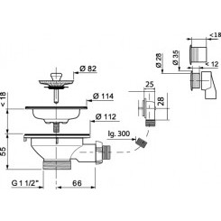 Выпуск для мойки чаша D90 мм из нержавеющей стали с двумя переливами в комплекте (круглый и квадратный)