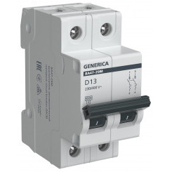 Автоматический выключатель ВА47-29М 2P 13А 4,5кА D GENERICA
