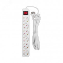 Удлинитель STANDARD 6 гнезд, 5 м, 3х1,0 мм2, с/з, с выключателем, белый Удлинитель STANDARD 6 гнезд, 5 м, 3х1,0 мм2, с/з, с выключателем, белый