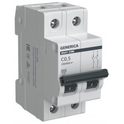 Автоматический выключатель ВА47-29М 2P 0,5А 4,5кА C GENERICA
