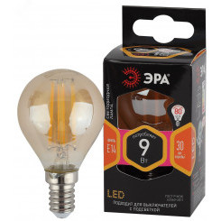 Лампа светодиодная F-LED P45-9W-827-E14 gold (филамент, шар золот, 9Вт, тепл, E14) (10/100/3600)