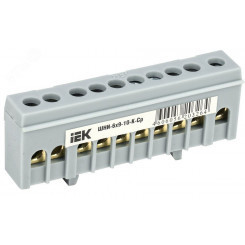 Шина L фаза корпусный изолятор на DIN-рейку ШНИ-6х9-10-К-Ср Шина L фаза корпусный изолятор на DIN-рейку ШНИ-6х9-10-К-Ср