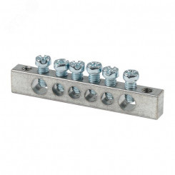 Шина PEN ноль-земля (6x9мм) 6 отв. цинк крепеж по краям Шина PEN ноль-земля (6x9мм) 6 отв. цинк крепеж по краям