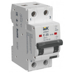 ARMAT Автоматический выключатель дифференциального тока B10N 2P C25 30мА тип AC IEK ARMAT Автоматический выключатель дифференциального тока B10N 2P C25 30мА тип AC IEK