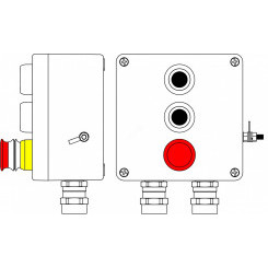 Взрывозащищенный пост управления из полиэстера CPE-Р-05 - (2xP1B(11) -1xP3E(11)) - 2x6018AASBKGM2SB(C)1Ex d e IIC T6 Gb / Ex tb IIIC T80°C Db
