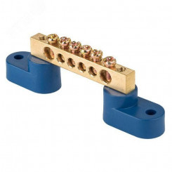 Шина 0 N 8х12мм 6 отверстий латунь 2 синих угловых изолятора PROxima Шина 0 N 8х12мм 6 отверстий латунь 2 синих угловых изолятора PROxima