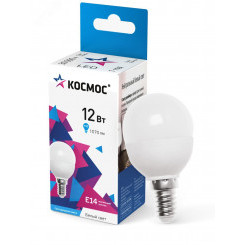 Лампа светодиодная LED 12Вт Шар 220В Е14 D45х90 4500К белый 1070 лм Лампа светодиодная LED 12Вт Шар 220В Е14 D45х90 4500К белый 1070 лм