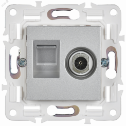 SKANDY Розетка двойная TV+RJ45 кат.5E SK-A14S серебряный IEK SKANDY Розетка двойная TV+RJ45 кат.5E SK-A14S серебряный IEK