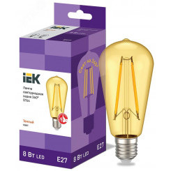 Лампа светодиодная ST64 ретро золото 8Вт 230В 2700К E27 серия 360° IEK Лампа светодиодная ST64 ретро золото 8Вт 230В 2700К E27 серия 360° IEK