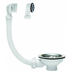 Выпуск для мойки чаша D90 мм из нержавеющей стали с двумя переливами в комплекте (круглый и квадратный)