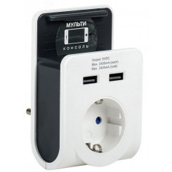 Адаптер Т-02/01 1 место 2P+PE 16А 2хUSB 2,4А белый Адаптер Т-02/01 1 место 2P+PE 16А 2хUSB 2,4А белый