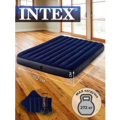 Матрас надувной 152х203х25см с 2 подушками и наcосом 64765 Intex
