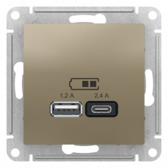 РОЗЕТКА USB ATLASDESIGN A+С, 5В/2,4А, 2х5В/1,2А, механизм, ШАМПАНЬ РОЗЕТКА USB ATLASDESIGN A+С, 5В/2,4А, 2х5В/1,2А, механизм, ШАМПАНЬ