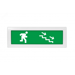 Оповещатель световой, двухстороннее исполнение с петлями для потолочного крепления Молния-2-24 Человек по лестнице вниз зеленый фон