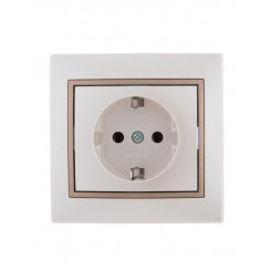 Розетка СП Mira 16А IP20 с заземл. со вставкой керамика свет. корич./жемчуж./бел. перламутр. LEZARD 701-3031-122