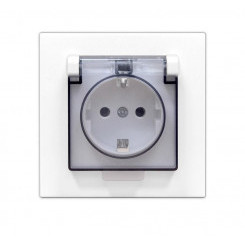 Розетка 1-м СП Афина 16А IP20 с заземл. с прозр. крышкой в сборе бел. Universal A0030