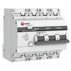 Выключатель автоматический дифференциального тока 4п C 40А 100мА тип A 6кА АД-32 защита 270В электрон. PROxima EKF DA32-6-40-100-4P-a-pro
