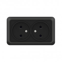Розетка 2-м ОП Олимп 16А IP20 без заземл. черн. Universal 2215