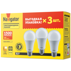 Лампа светодиодная 95 320 NLL-A60-15-230-2.7K-E27-PACK3 NAVIGATOR 95320