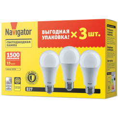 Лампа светодиодная 95 321 NLL-A60-15-230-4K-E27-PACK3 NAVIGATOR 95321