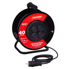 Удлинитель силовой КГ на катушке 4 гнезда с/з 40м 3х2.5кв.мм IP44 с выключателем c защитными крышками металлическая катушка Rexant 13-5015