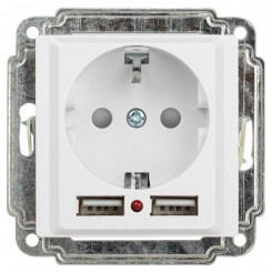 Розетка 1-м СП Accent 6-410-01 16А IP20 250В P+E Schuko защ. шторки + 2хUSB бел. Intro Б0063689 Розетка 1-м СП Accent 6-410-01 16А IP20 250В P+E Schuko защ. шторки + 2хUSB бел. Intro Б0063689