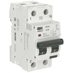 Выключатель автоматический дифференциального тока 2п (1P+NP) C 10 30мА тип A АВДТ B10N 36мм ARMAT IEK AR-B10N-1N-C010A030