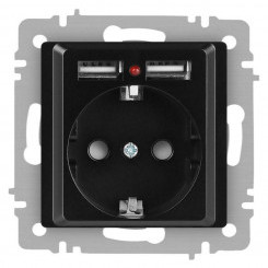 Розетка 1-м СП Accent 6-410-05 16А IP20 250В P+E Schuko + 2хUSB защ. шторки антрацит Intro Б0063698