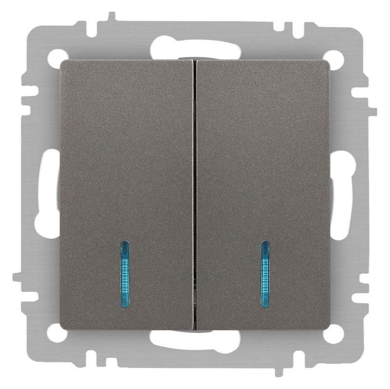 Выключатель 2-кл. СП Accent 6-105-09 10А IP20 250В с подсветкой AL/CU титан Intro Б0063525