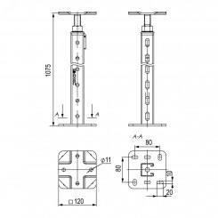 Стойка фальшпола, длина 1075 мм, регулировка      1045-1105 мм