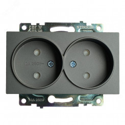 Розетка двухместная б/з (механизм) 250В 10А серия Катрин графит STEKKER Розетка двухместная б/з (механизм) 250В 10А серия Катрин графит STEKKER