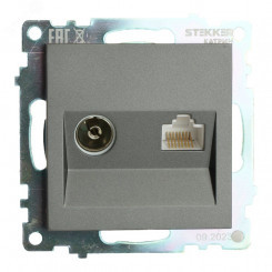 Розетка TV + компьютерная RJ-45 (механизм) серия Катрин графит STEKKER Розетка TV + компьютерная RJ-45 (механизм) серия Катрин графит STEKKER