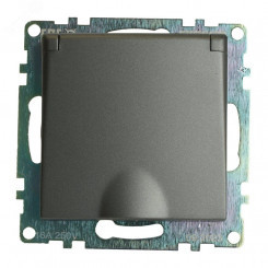 Розетка одноместная с/з с крышкой серия Катрин графит STEKKER