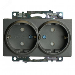 Розетка двухместная с защитной шторкой с/з (механизм) 250В 16А серия Катрин графит STEKKER