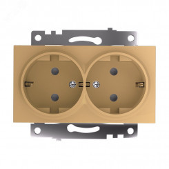 Розетка двухместная с защитной шторкой с/з (механизм) 250В 16А серия Катрин золото STEKKER