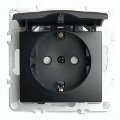 Розетка одноместная с/з с крышкой серия Эрна черный STEKKER