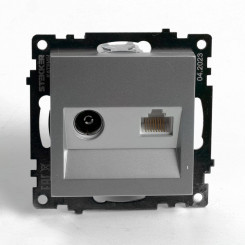 Розетка TV + компьютерная RJ-45 (механизм) серия Катрин серебро STEKKER