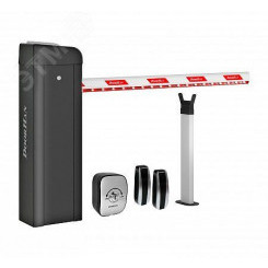 Комплект шлагбаума со стрелой 4 м, интенсивность 70 %, время открывания 6 сек., 220 В, 300 Вт, IP54, -40…+55 град.C. В комплекте: тумба Barrier-PRO со встроенной сигнальной лампой и приемником, стрела BOOM-4, опора стрелы V-HOLDER, ключ-кнопка K