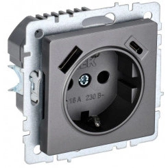 Розетка BRITE РЮш11-1-БрС 16А с USB A+C 18Вт с заземл. защ. шторки сталь IEK BR-R14-16-U22-018-K46 Розетка BRITE РЮш11-1-БрС 16А с USB A+C 18Вт с заземл. защ. шторки сталь IEK BR-R14-16-U22-018-K46