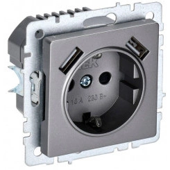 Розетка BRITE РЮш10-2-БрС 16А с USB A+A 3.1А с заземл. защ. шторки сталь IEK BR-R14-16-U21-D31-K46 Розетка BRITE РЮш10-2-БрС 16А с USB A+A 3.1А с заземл. защ. шторки сталь IEK BR-R14-16-U21-D31-K46