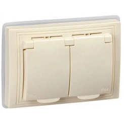 Розетка 2-м СП Кварта РСбш12-3-ККм-44 16А IP44 с заземл. защ. шторки с крышкой IEK KV-R26-16-44-K33 Розетка 2-м СП Кварта РСбш12-3-ККм-44 16А IP44 с заземл. защ. шторки с крышкой IEK KV-R26-16-44-K33